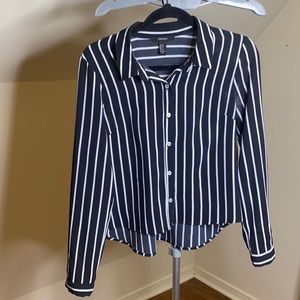 Black & White Striped Button Down Blouse.